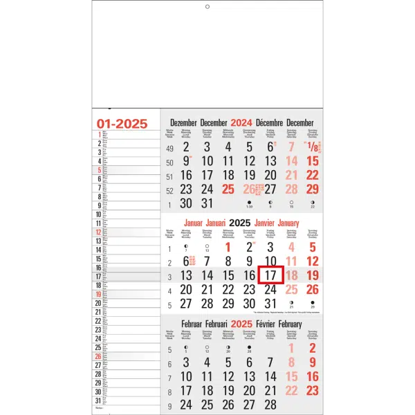 3-maandkalender Memo grijs 2025